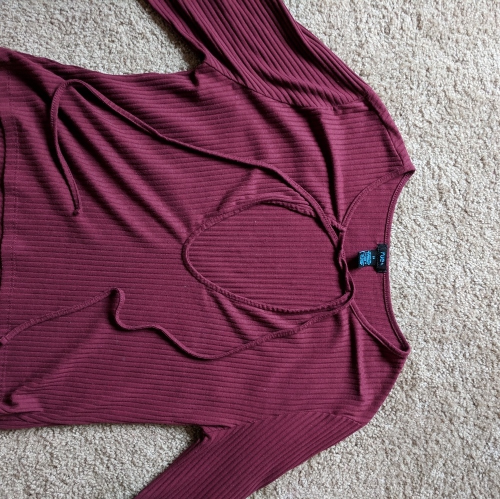 Burgundy bell sleeved crop top